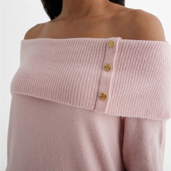 Blush Pink Off the Shoulder Oversized Sweater XS - Picture 3 of 10